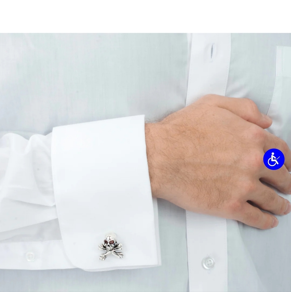 King baby skull and cross bones garnet cuff links - Picture 6 of 7